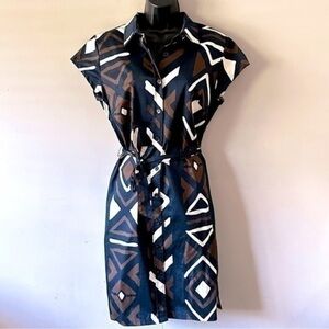Vintage Lennie For Nina Leonard Black White and brown abstract Print Sz 10